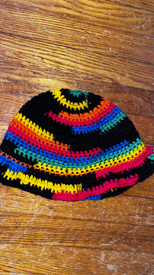 Crochet Rainbow Bucket Hat One Size