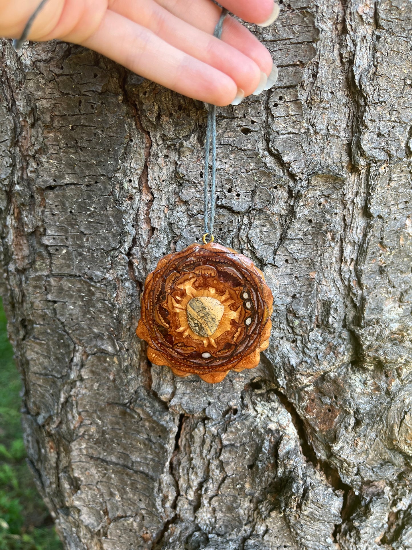 Reversible Gemstone and Yin Yang Pinecone Pendant