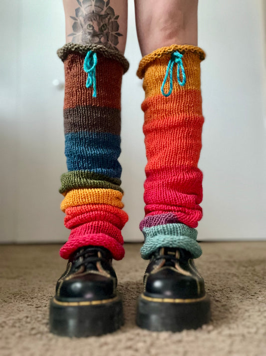 Rainbow Brain Crochet Knit Hybrid Legwarmers