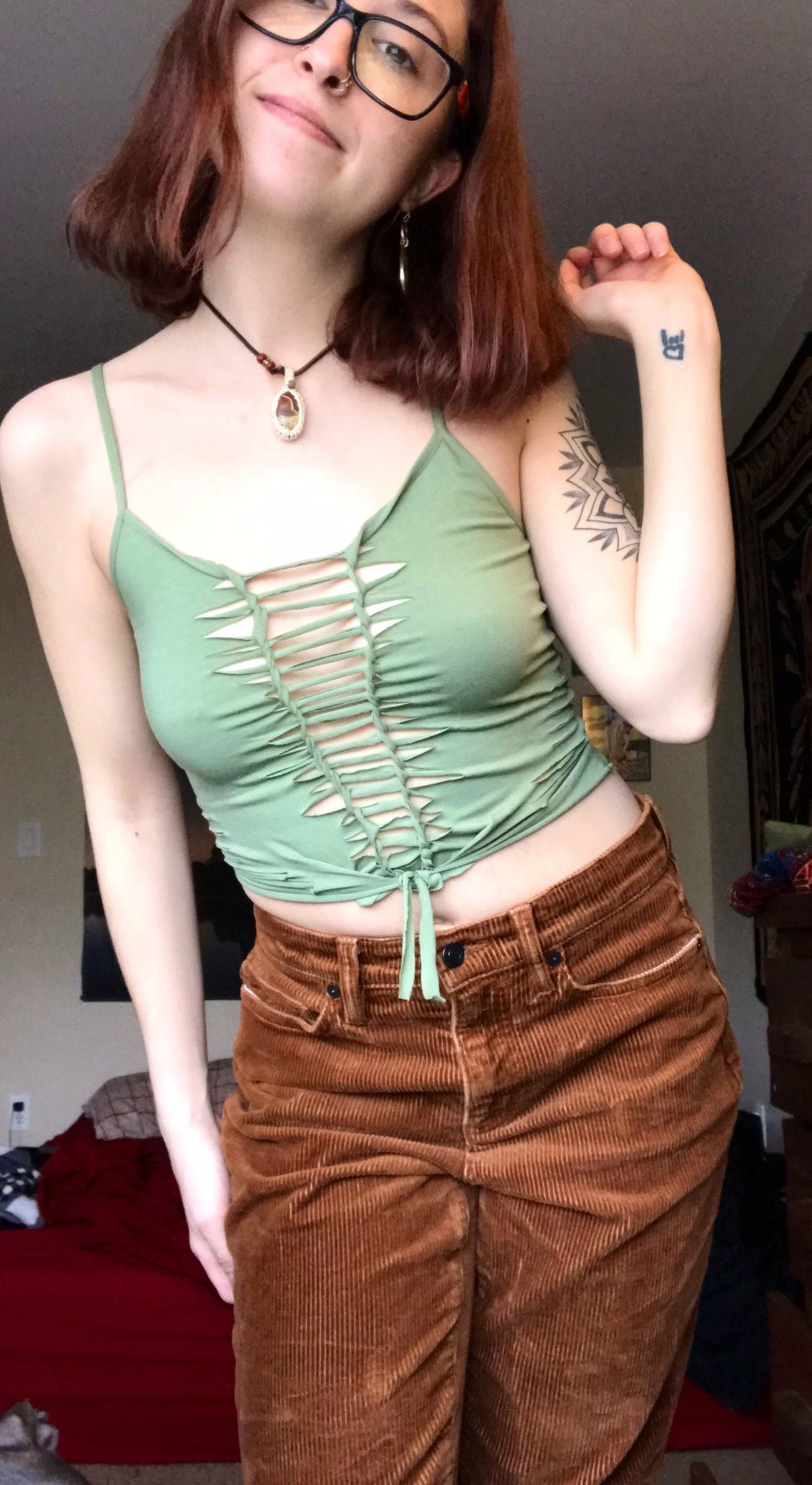 XS/S/M Green Slit Weave Camisole