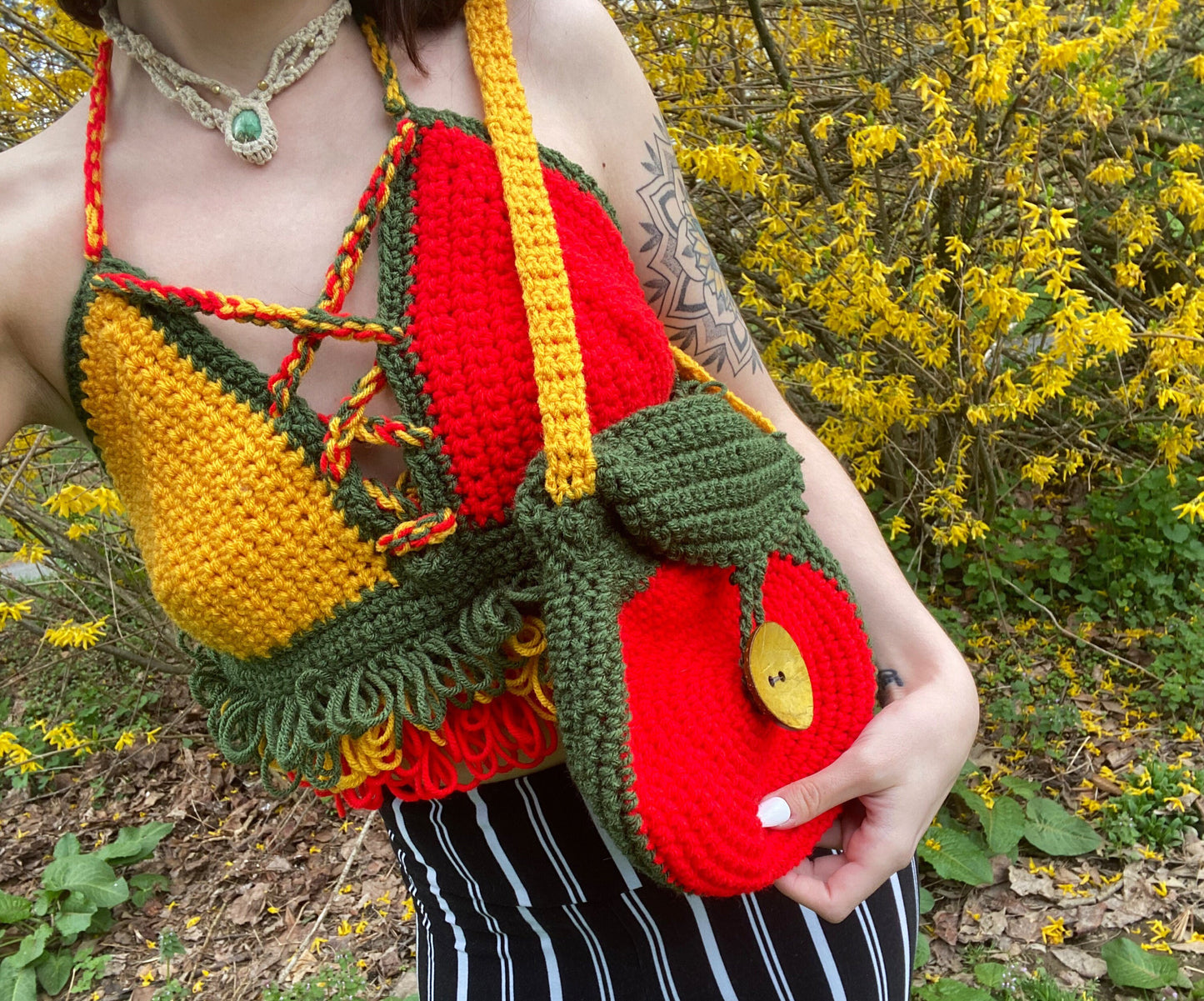 Rasta Queen Crochet Top and Purse Set Rave Fashion Festival Fashion