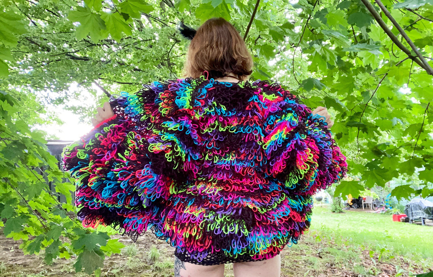 “Blackstripe” Shaggy Fringe Crochet Cardigan