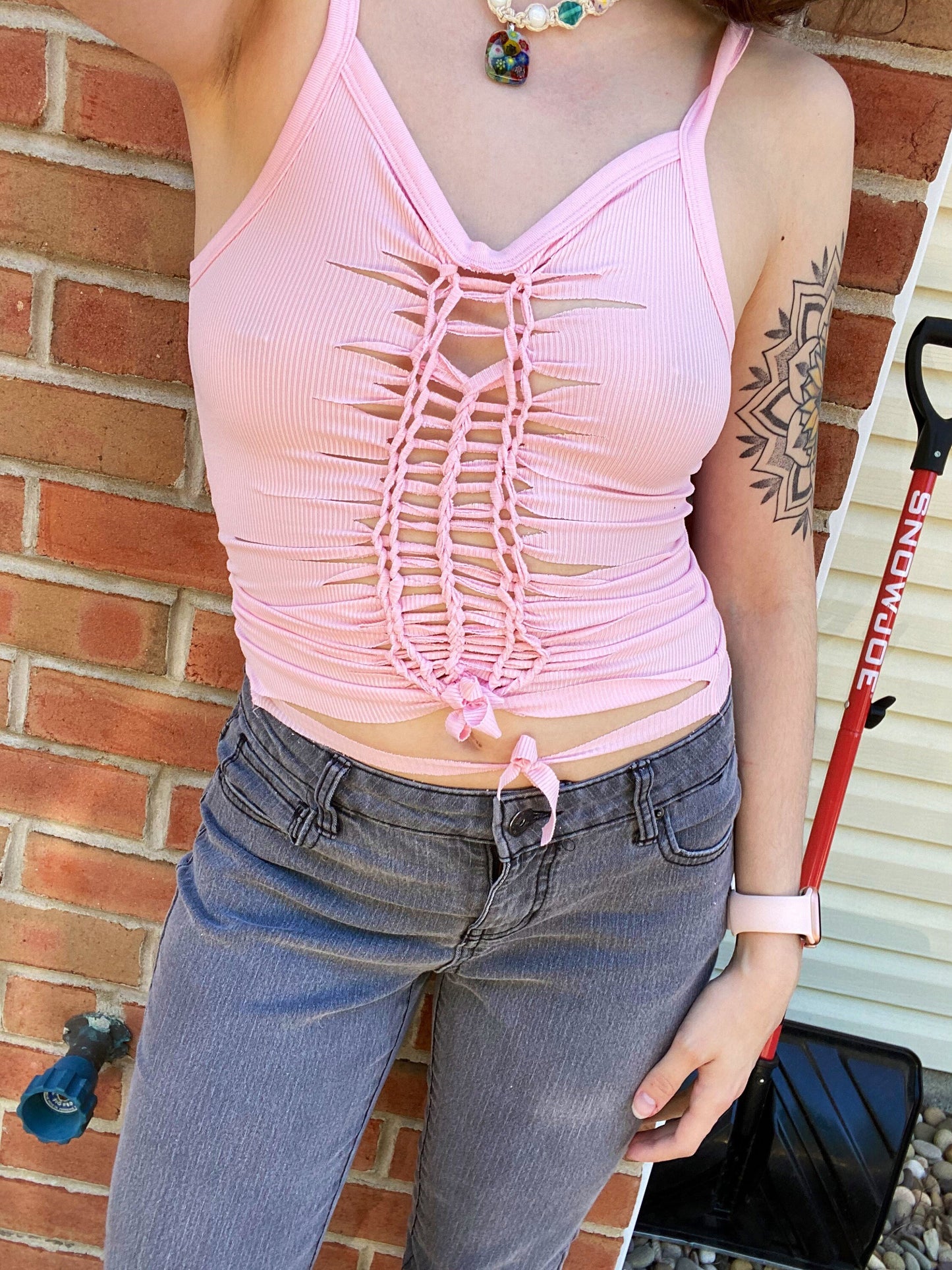 XS/S/M Fairy Fae Pink Slit Weave Cami