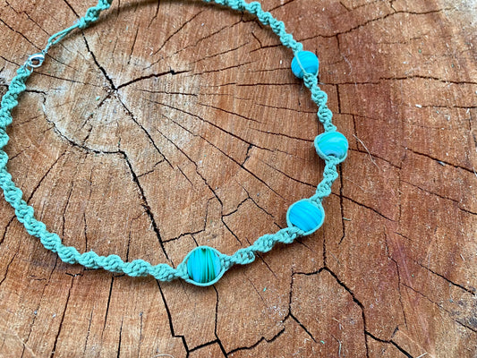 Mint Green and Sea Glass Beaded Hemp Choker