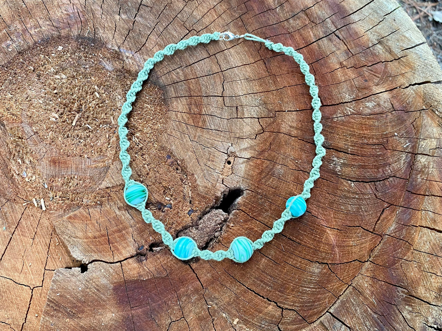 Mint Green and Sea Glass Beaded Hemp Choker