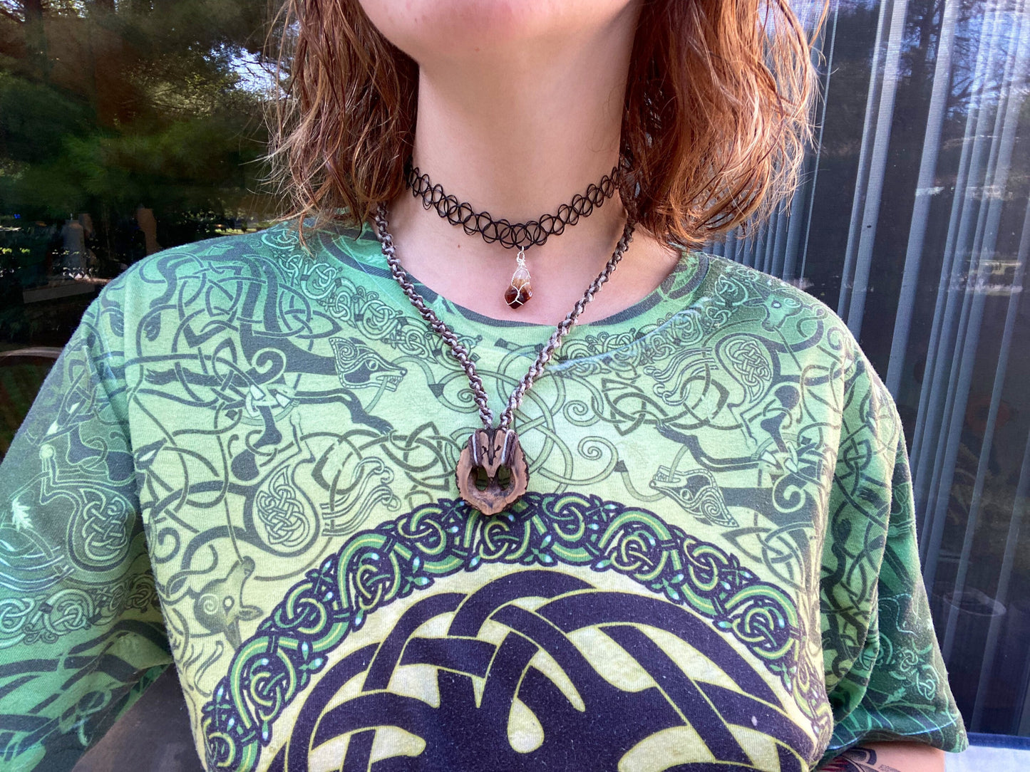 Long Spiral Hemp Necklace with Real Walnut Pendie