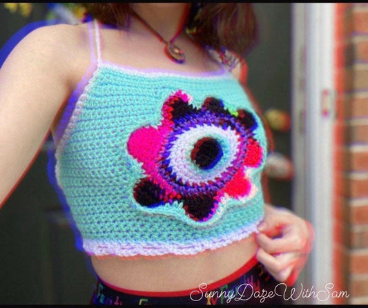 Third Eye Crop Top Flower Power Crochet Shirt