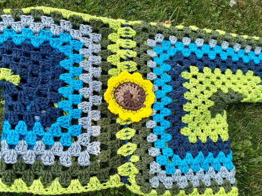 Blue and Green Crochet Sunflower Cardigan
