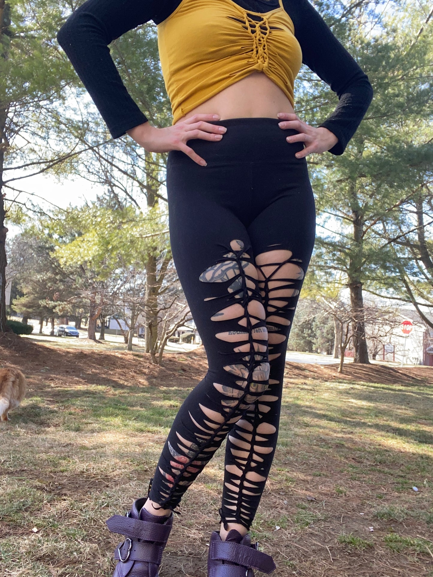 Front Braided Slit Weave Leggings