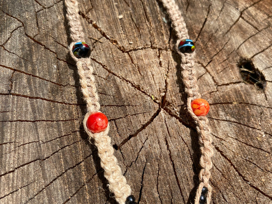 Hand Blown Glass Pendant Hemp Choker