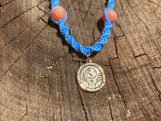 Blue Hemp Necklace with Earth Lovers Pendant