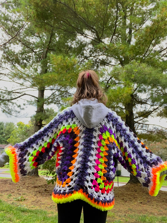 Glow in the Dark Halloween Scrap Yarn Cardigan sizes S/M/L/XL