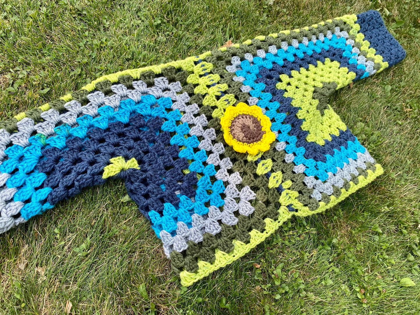 Blue and Green Crochet Sunflower Cardigan