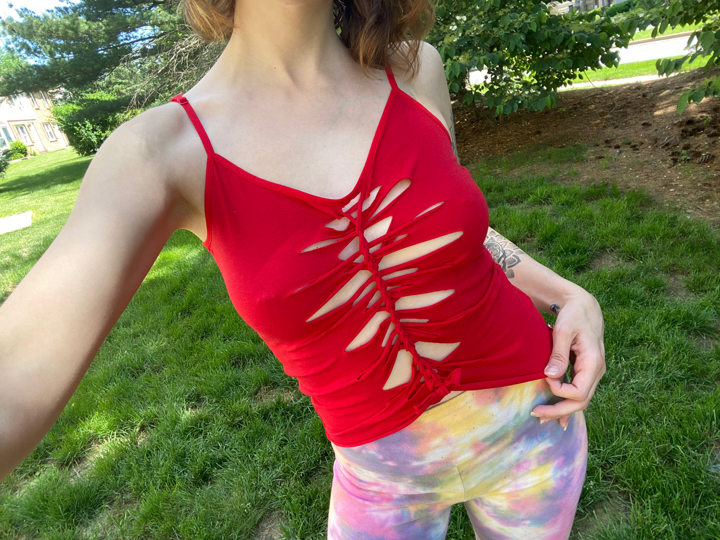 Red Hot Slit Weave Top