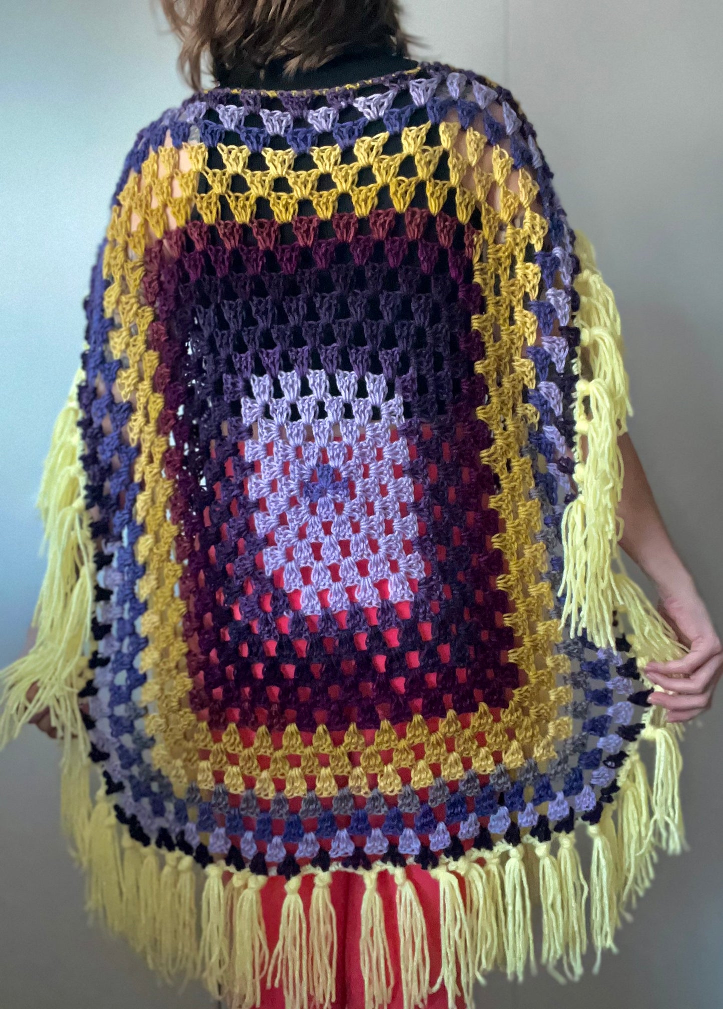 The Mikara Crochet Poncho Purple/Yellow XS-XL