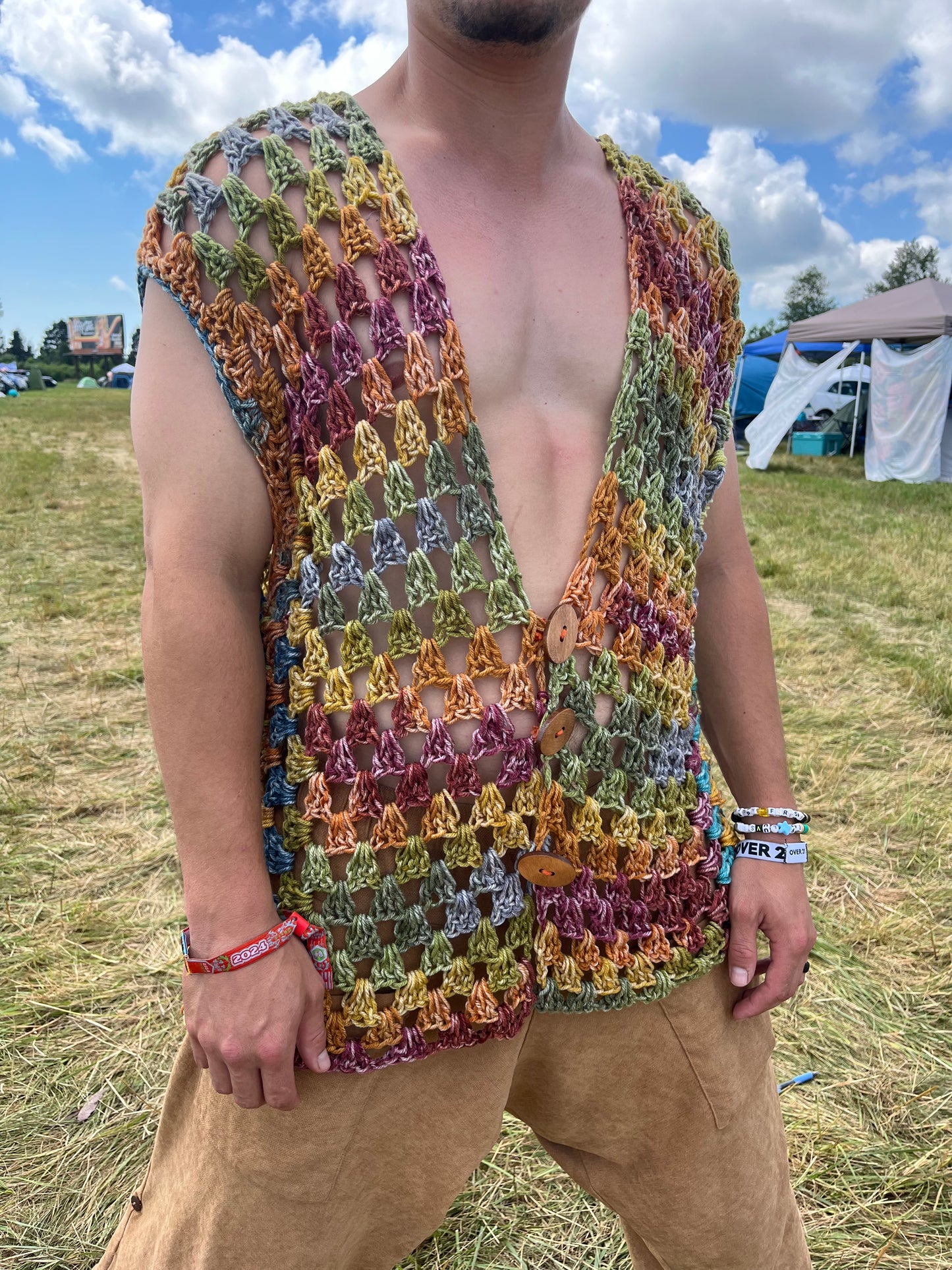 Rainbow Men’s Crochet Vest L/XL