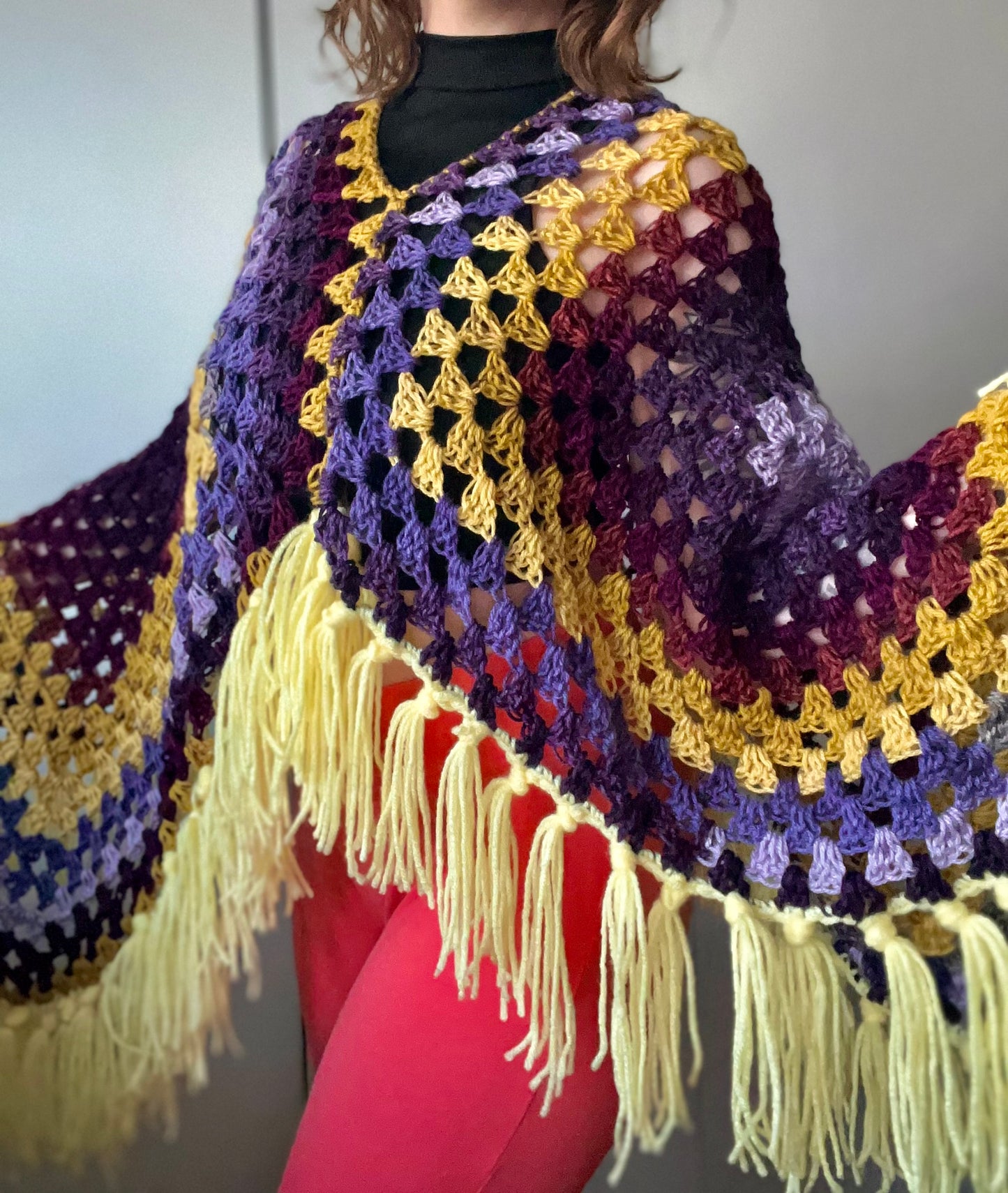 The Mikara Crochet Poncho Purple/Yellow XS-XL