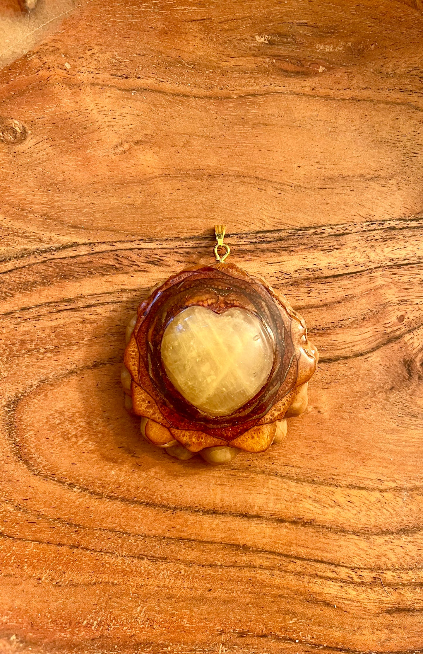 Large Heart Citrine Pinecone Pendant