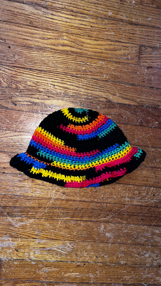 Crochet Rainbow Bucket Hat One Size