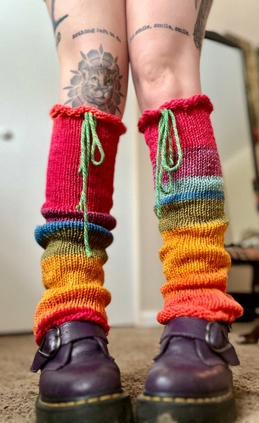 Rainbow Brain Knit Leg Warmers