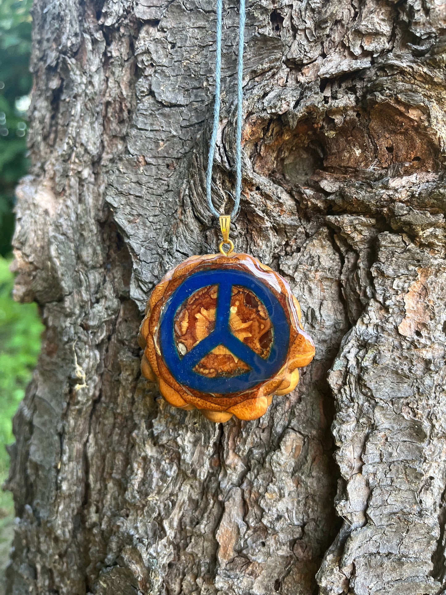 Blue Peace Sign Pinecone Pendant