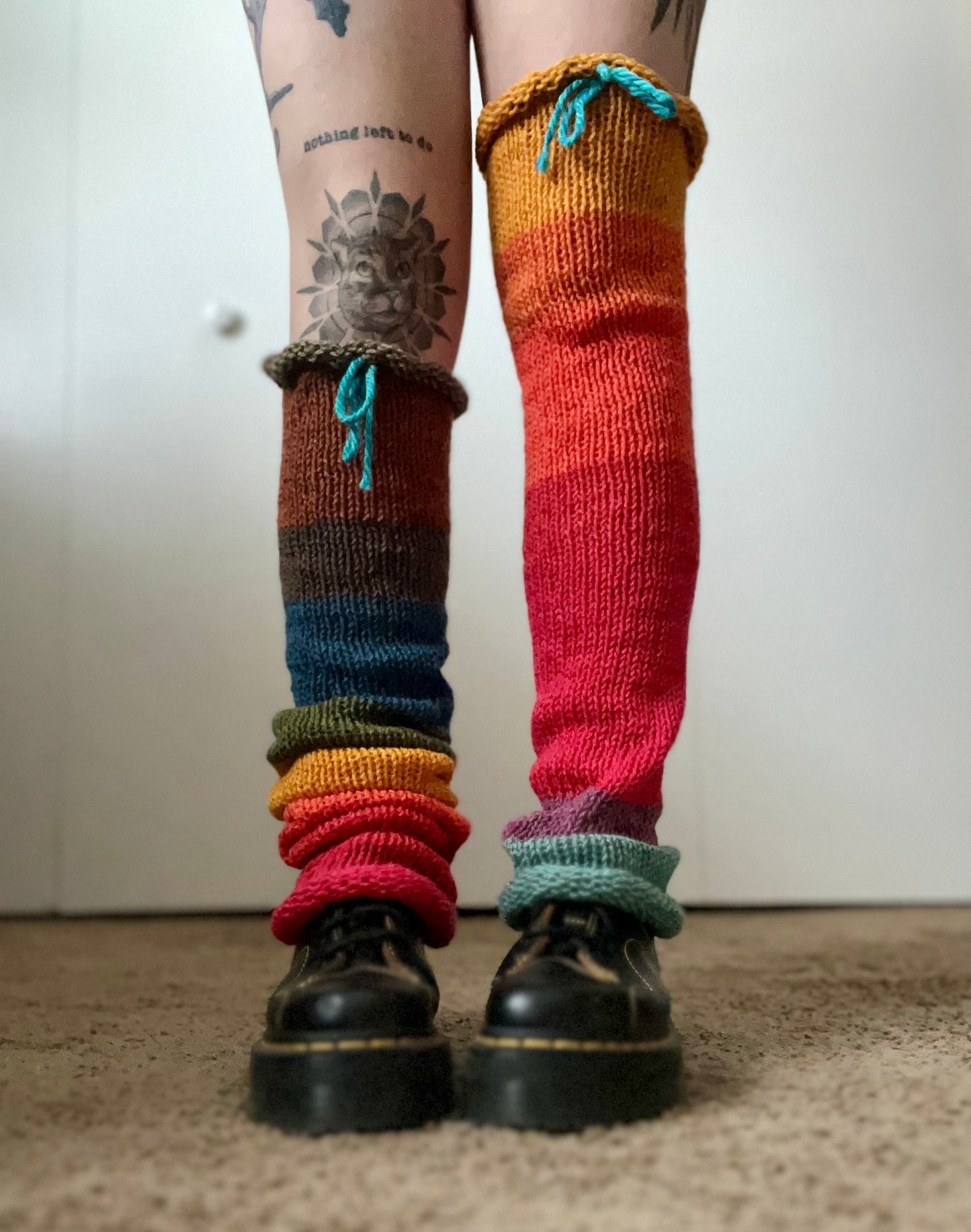 Rainbow Brain Crochet Knit Hybrid Legwarmers