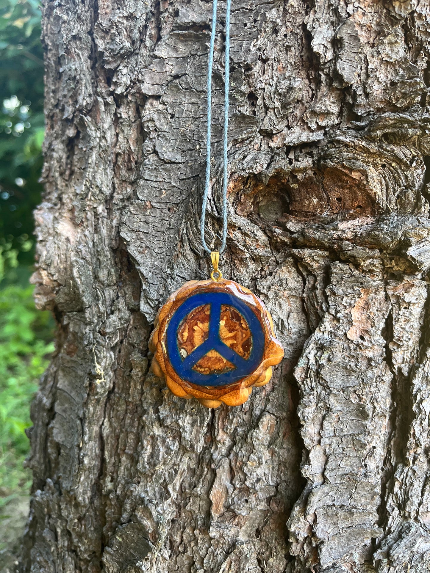 Blue Peace Sign Pinecone Pendant