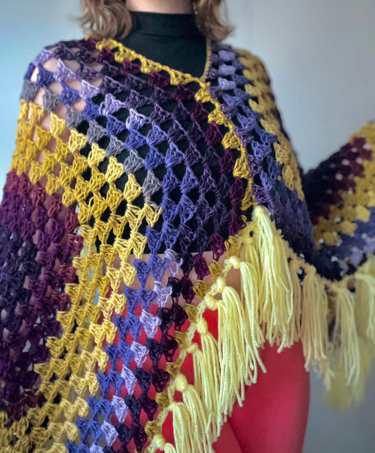 The Mikara Crochet Poncho Purple/Yellow XS-XL