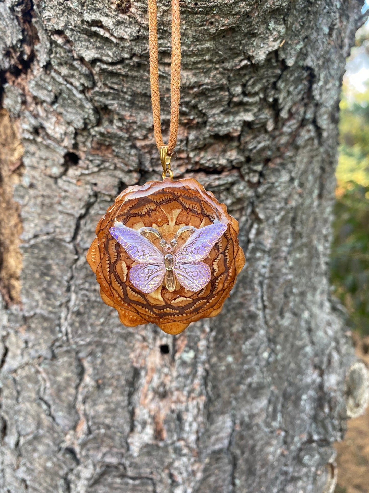 Purple Flutterfly Pinecone Pendant