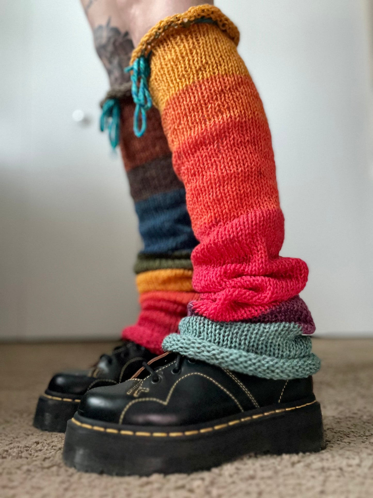 Rainbow Brain Crochet Knit Hybrid Legwarmers