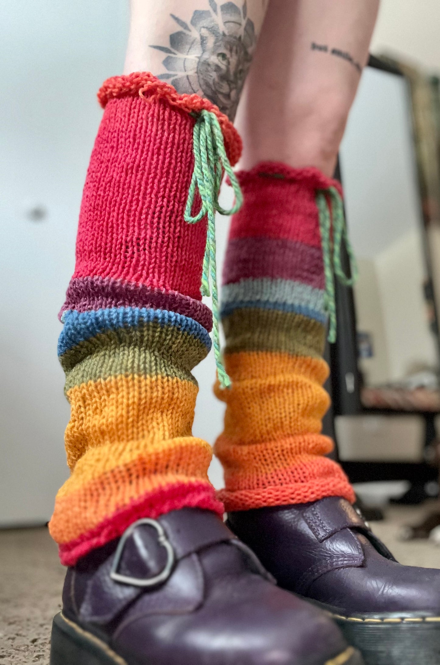 Rainbow Brain Knit Leg Warmers