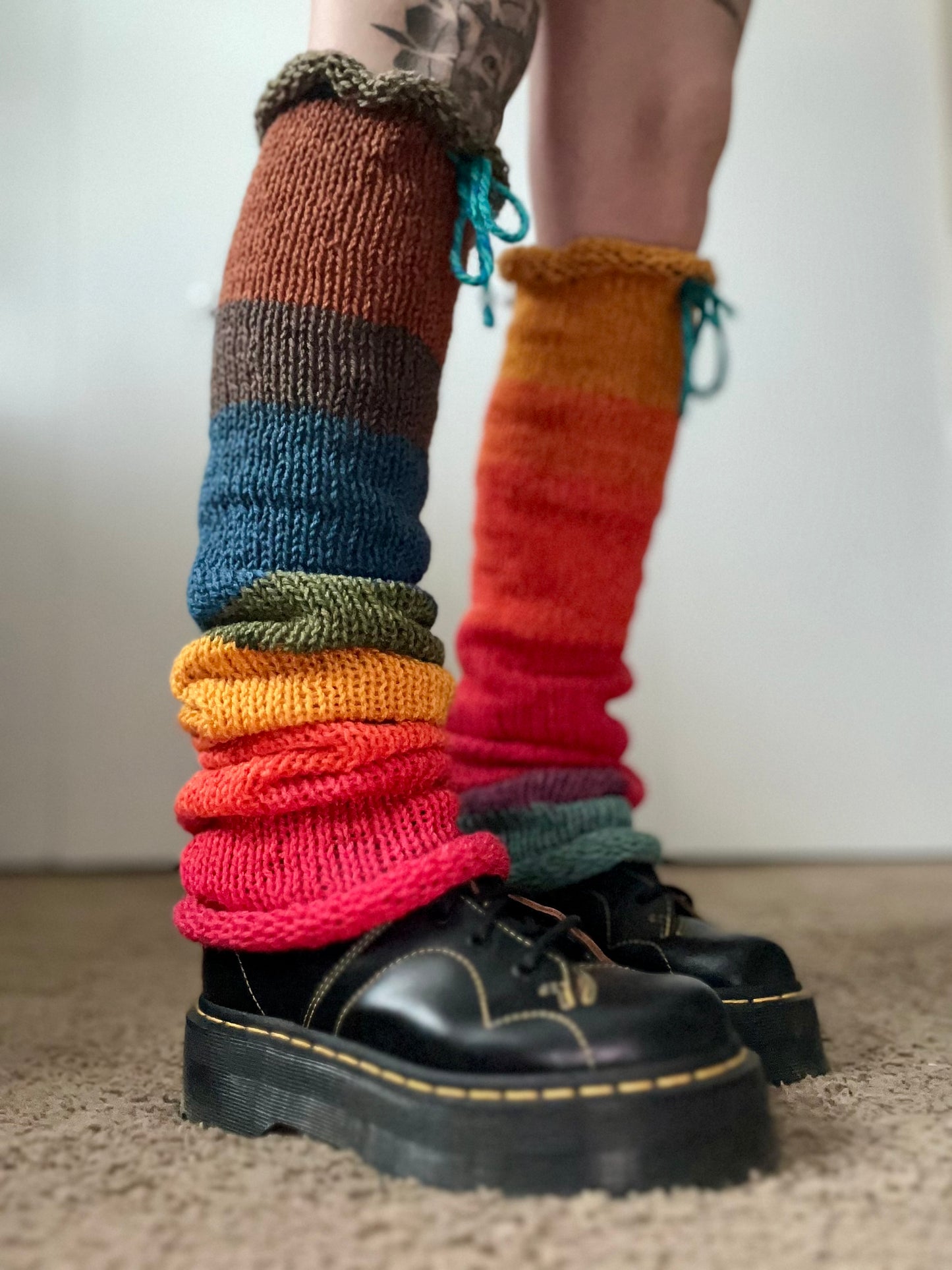 Rainbow Brain Crochet Knit Hybrid Legwarmers