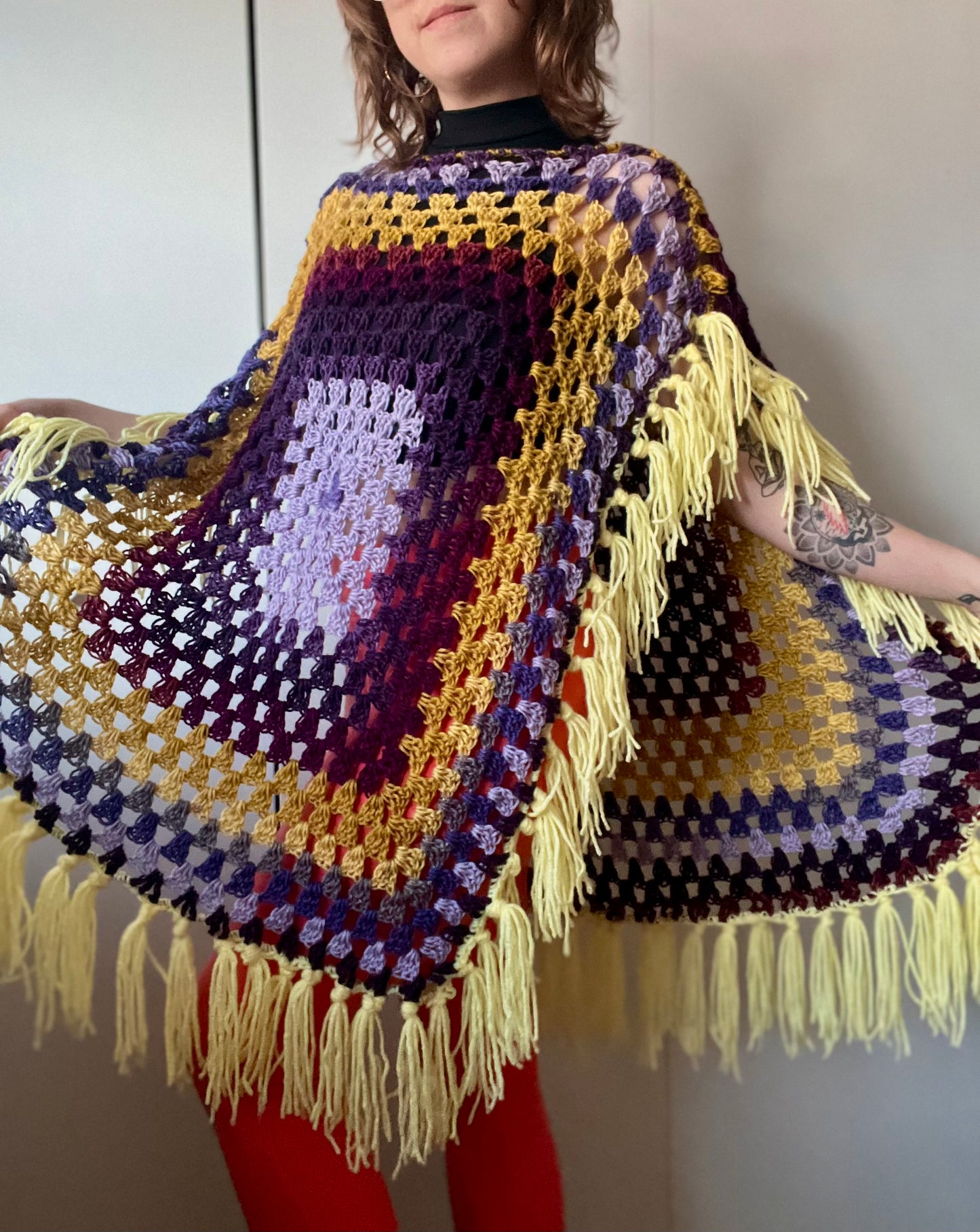 The Mikara Crochet Poncho Purple/Yellow XS-XL