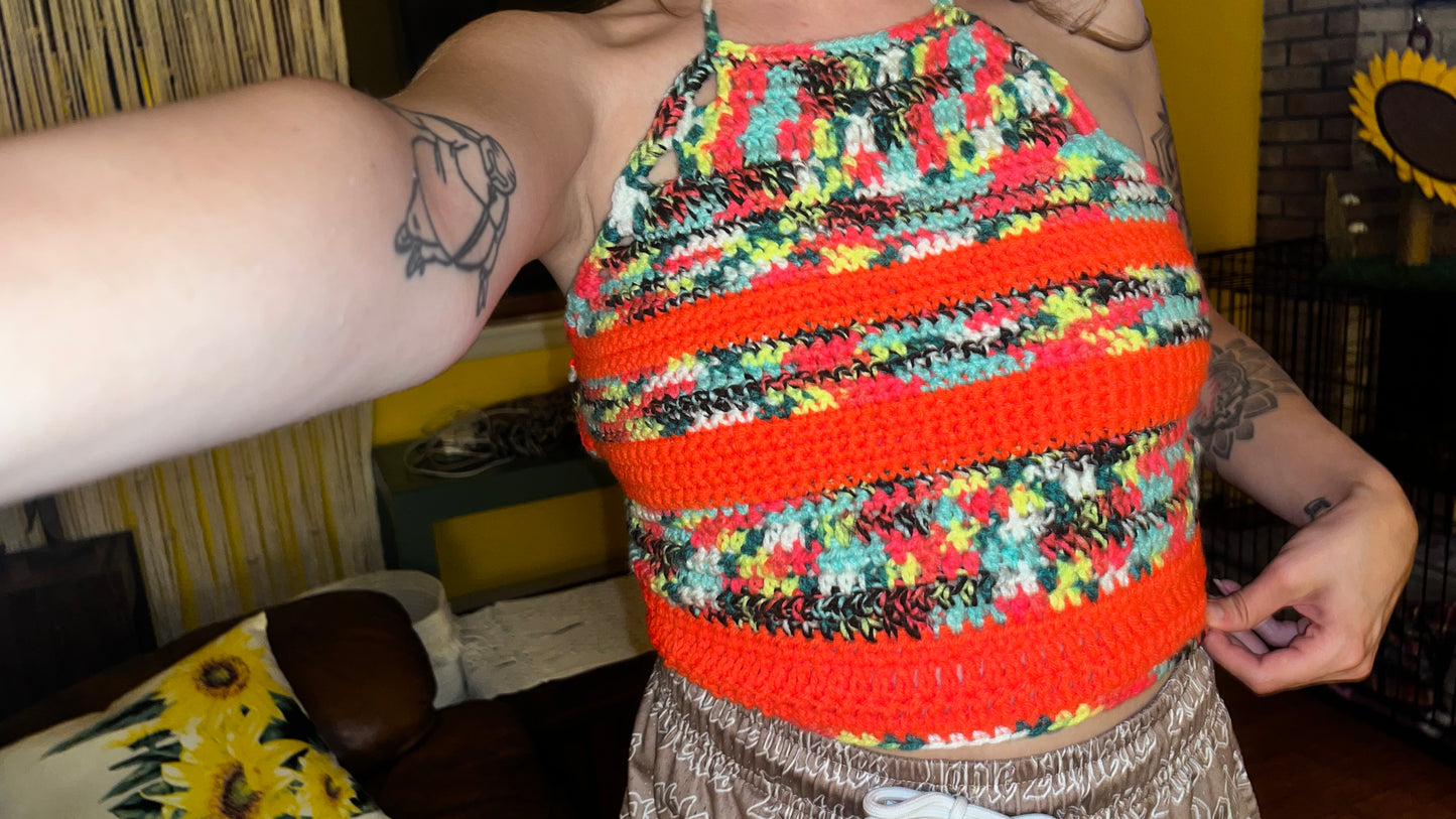 Neon Stripe Halter Top XS-XL