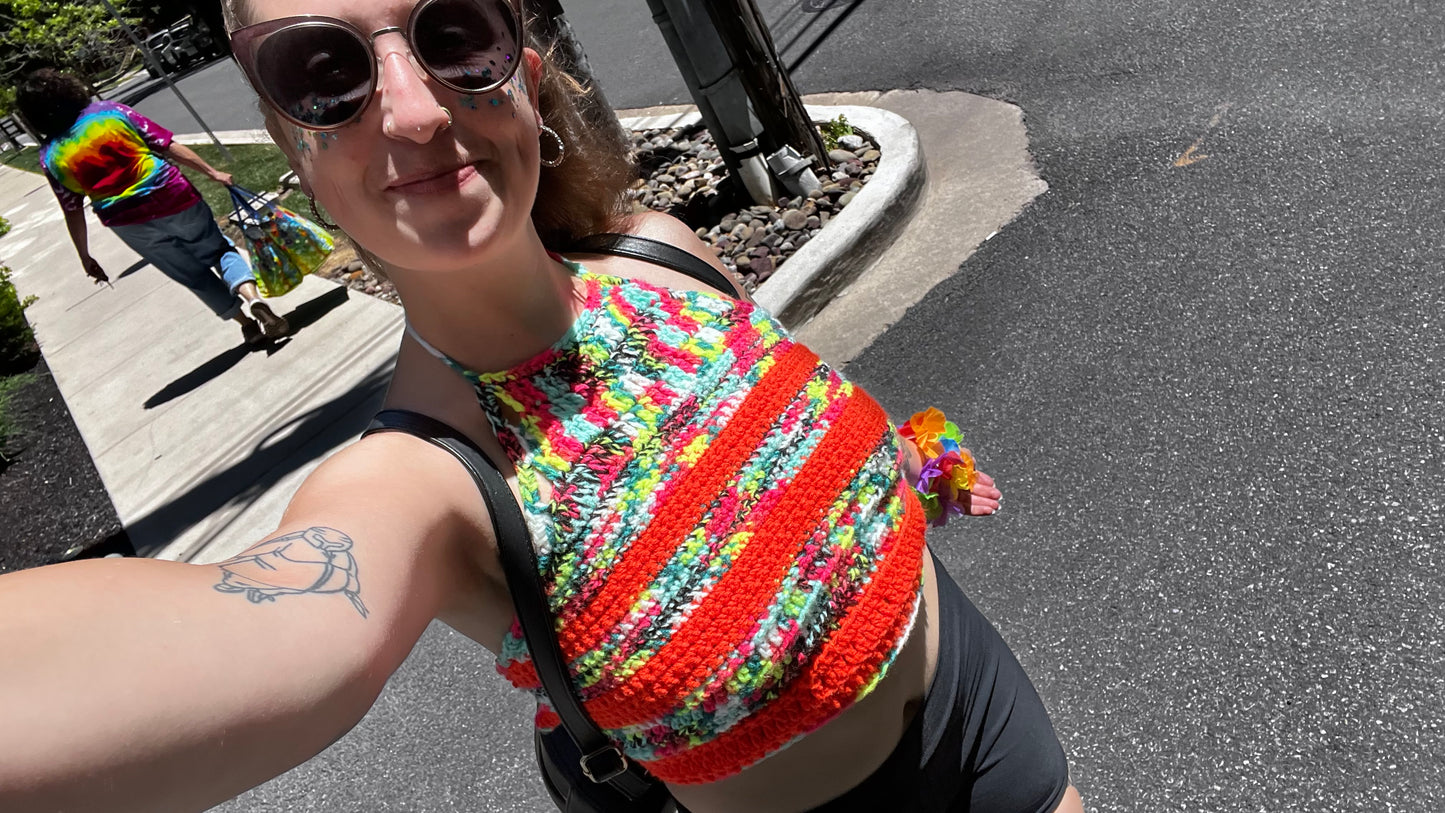 Neon Stripe Halter Top XS-XL