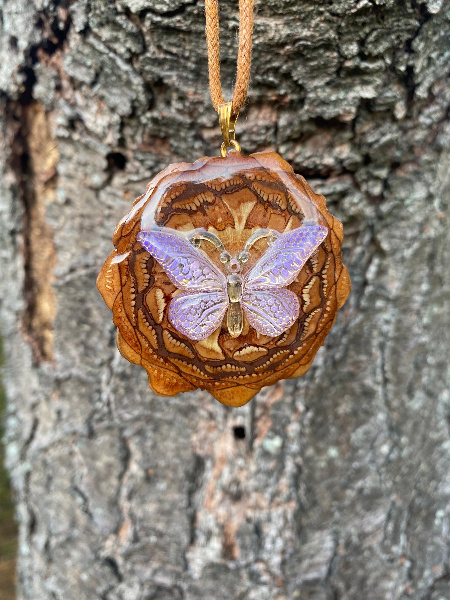 Purple Flutterfly Pinecone Pendant