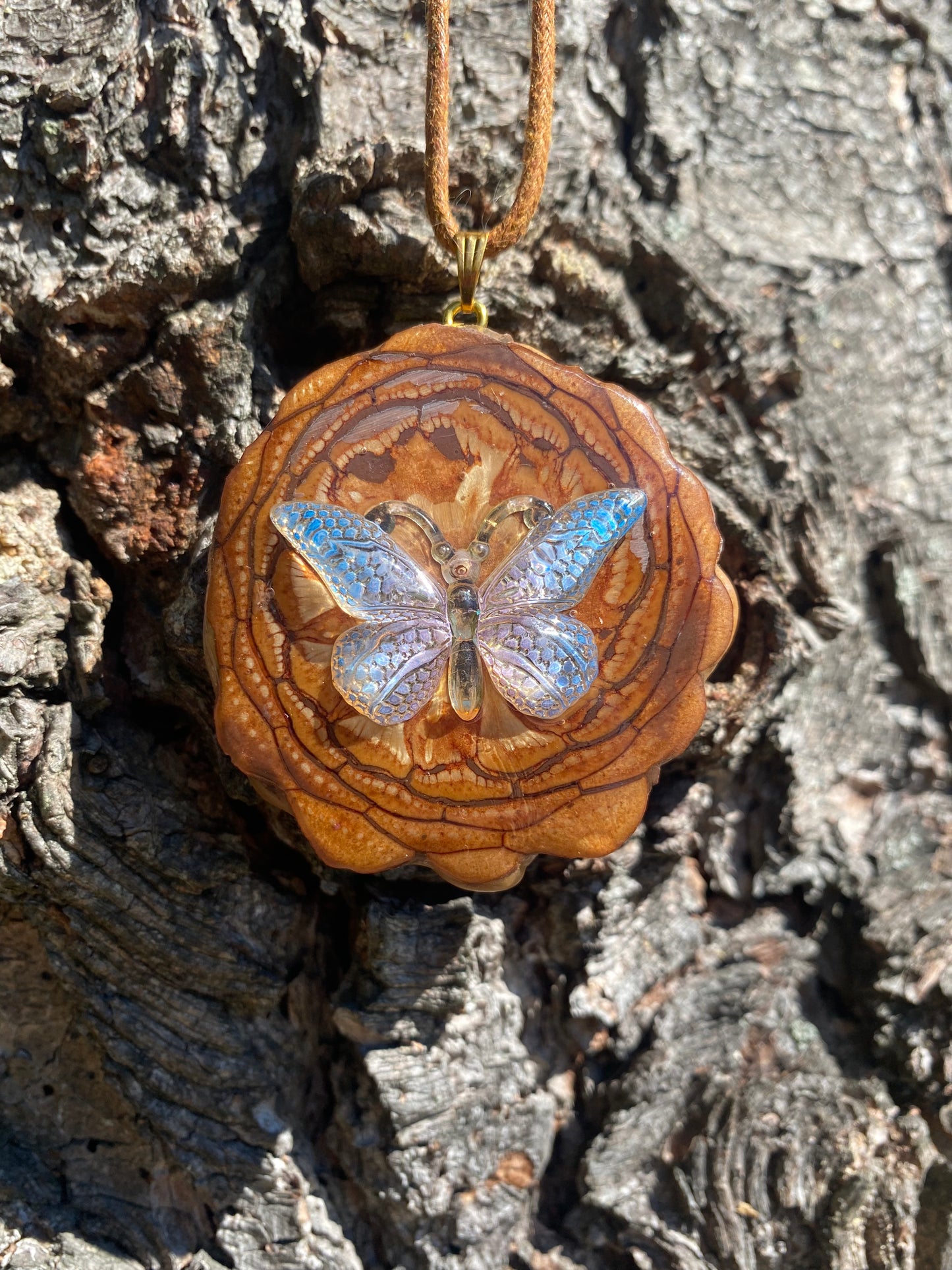 Blue Butterfly Pinecone Pendant