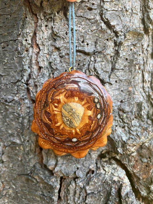 Reversible Gemstone and Yin Yang Pinecone Pendant