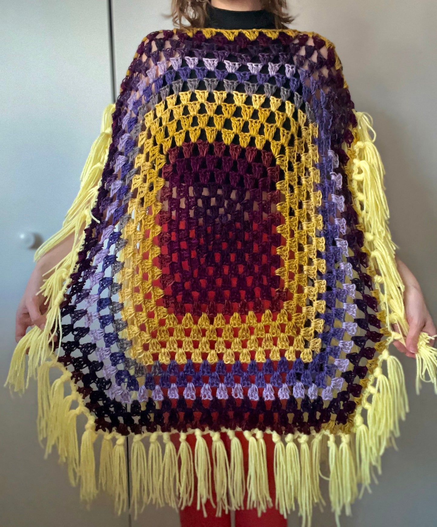 The Mikara Crochet Poncho Purple/Yellow XS-XL