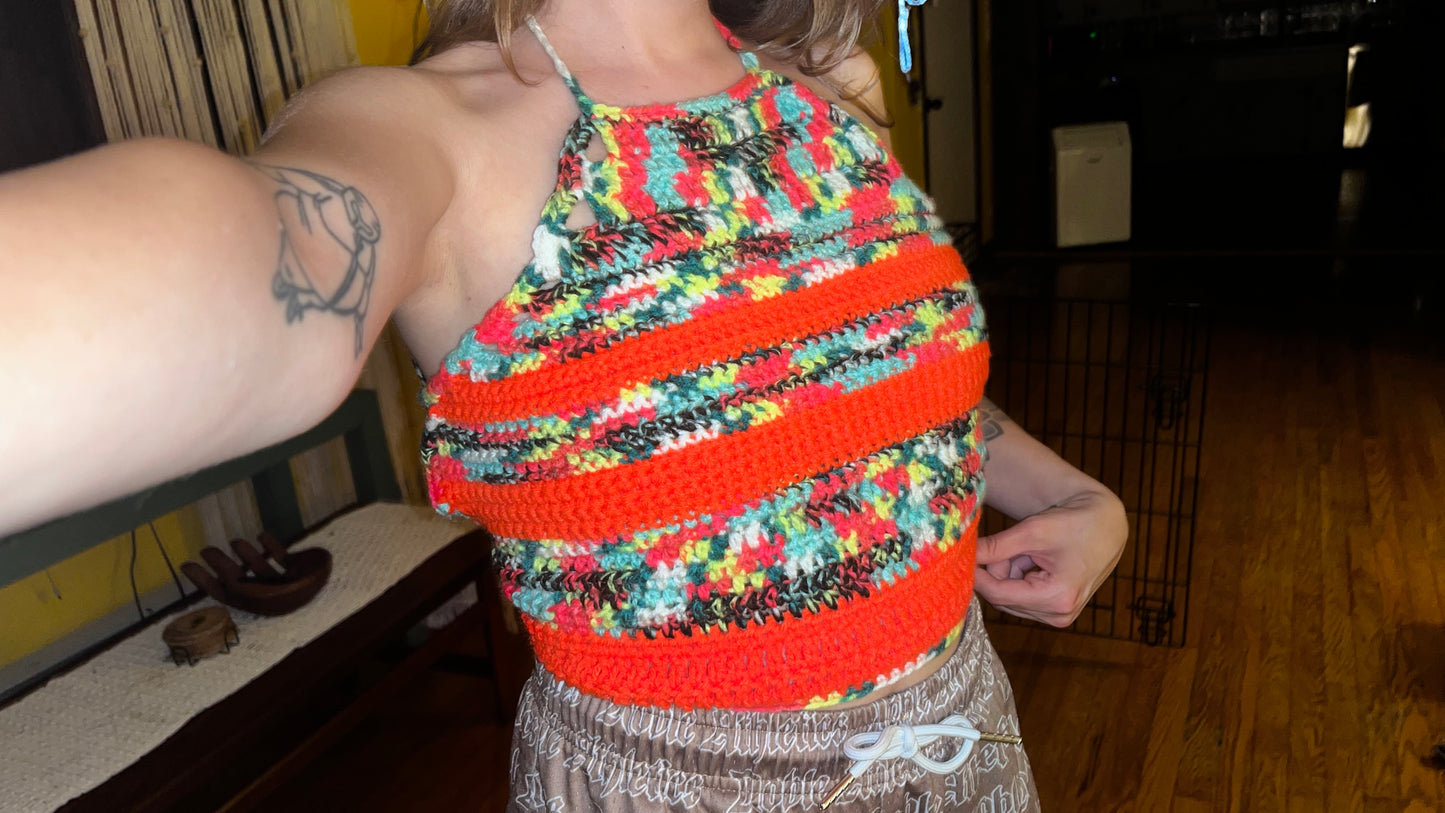 Neon Stripe Halter Top XS-XL