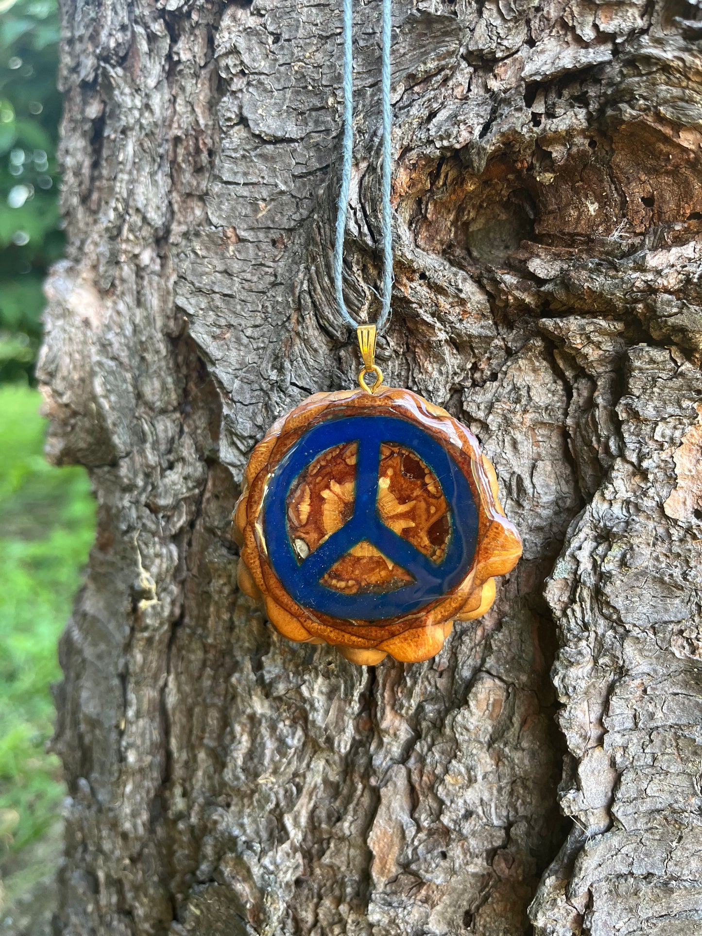 Blue Peace Sign Pinecone Pendant