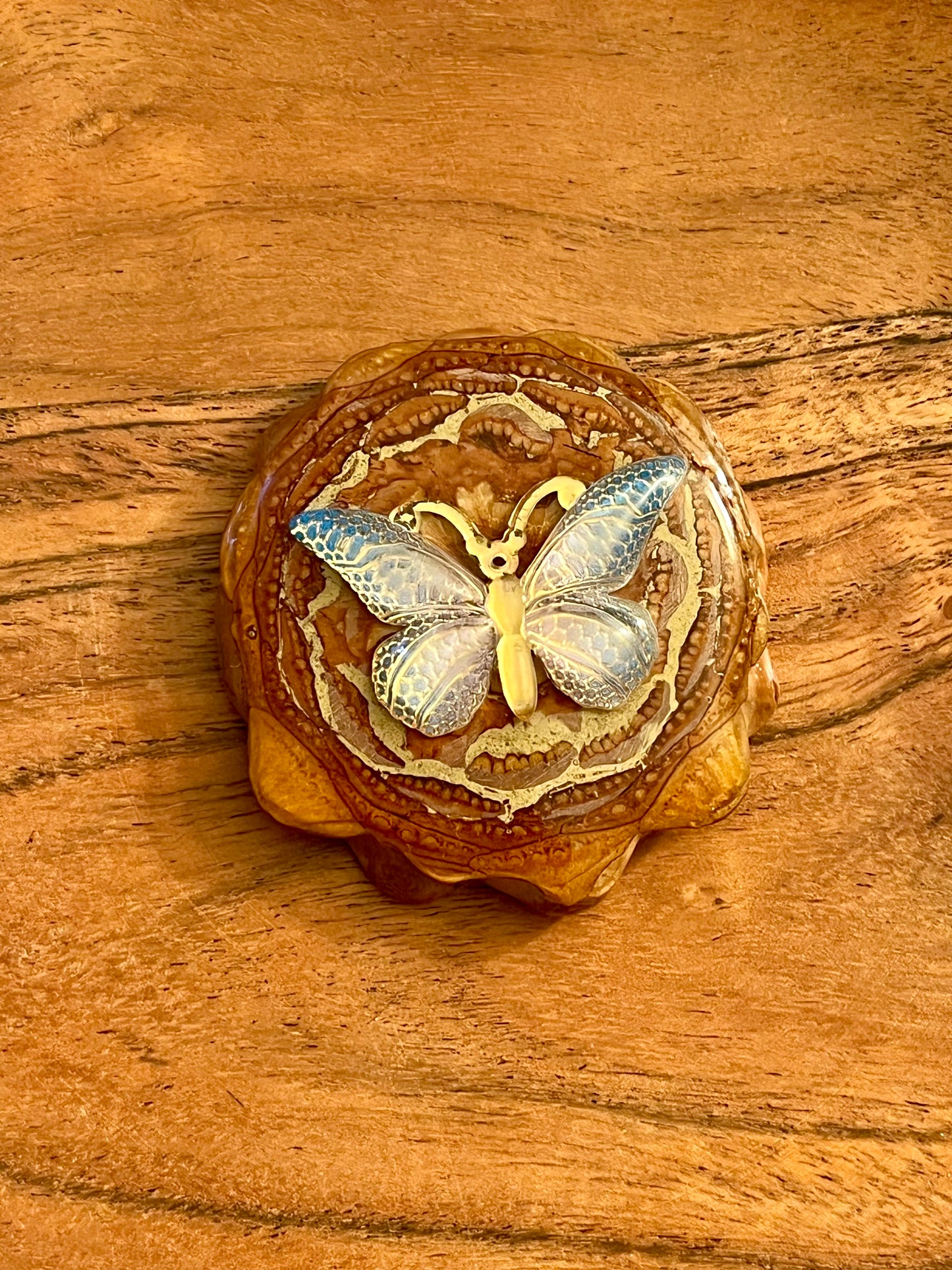 Large Light Blue Butterfly Pinecone Pendant