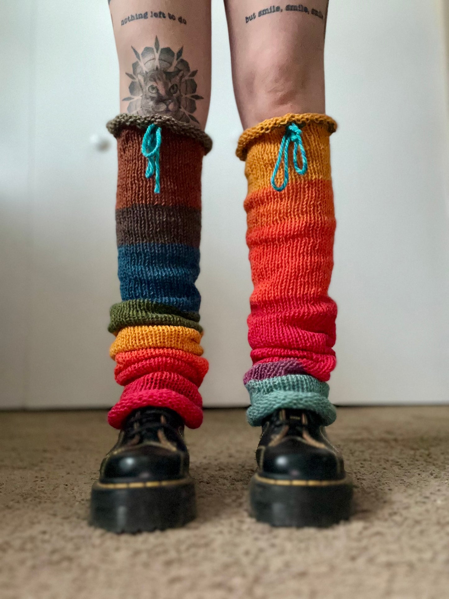 Rainbow Brain Crochet Knit Hybrid Legwarmers