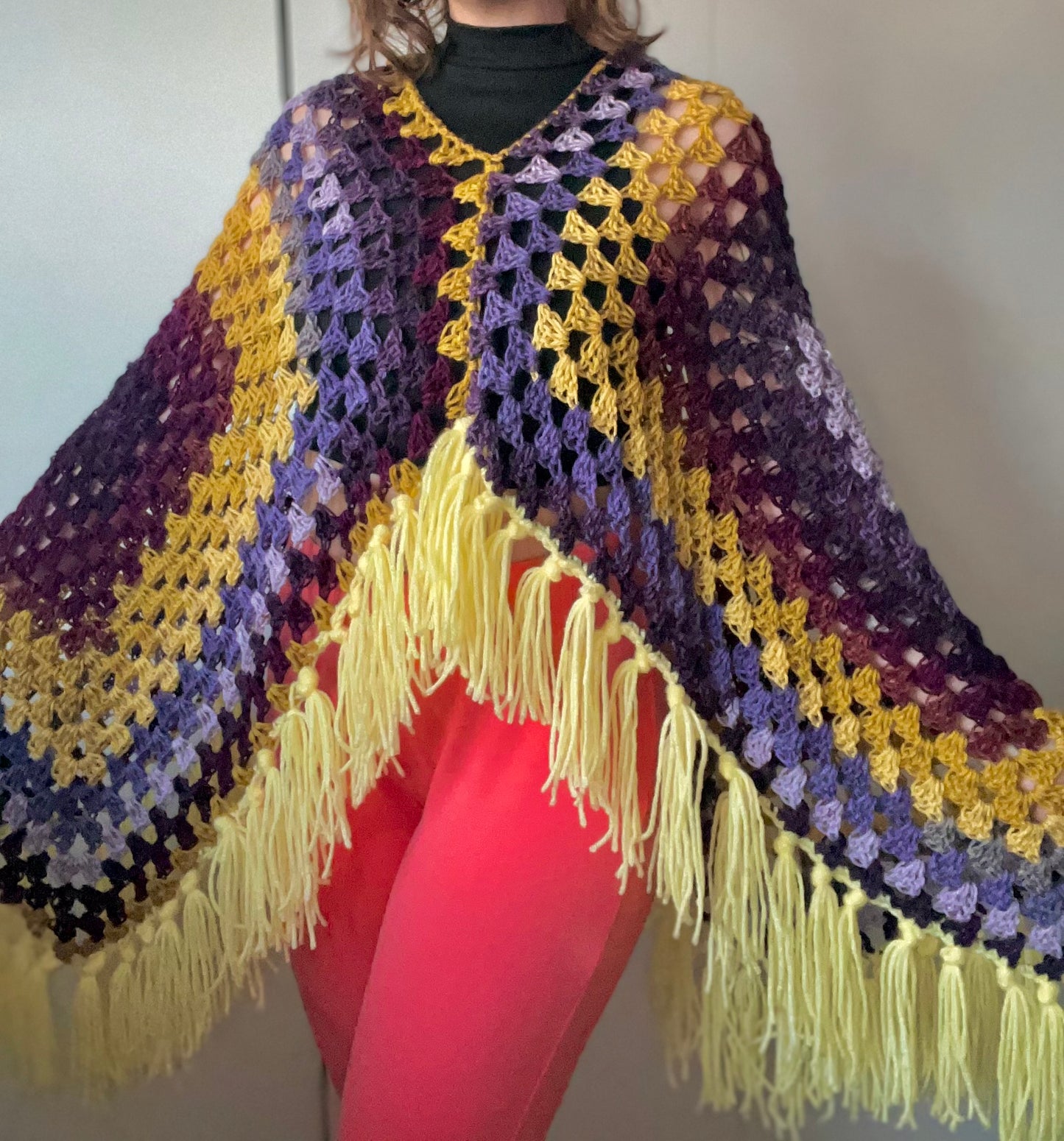 The Mikara Crochet Poncho Purple/Yellow XS-XL