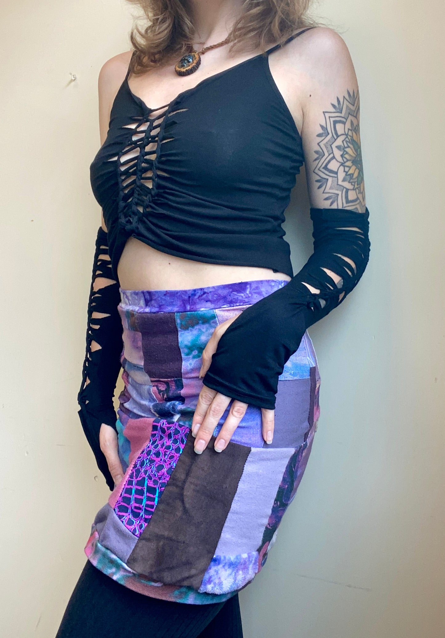 Slit Weave Top and Arm Warmers Set