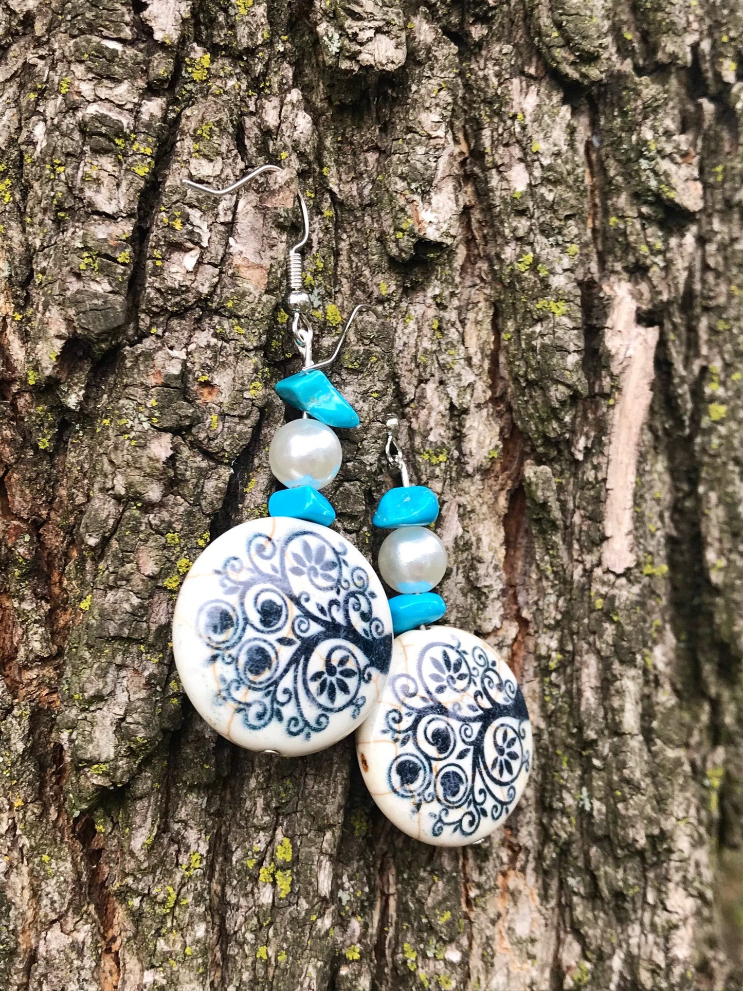 Turquoise tree of life dangle earrings