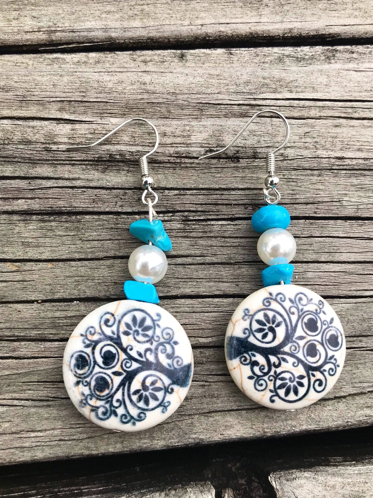 Turquoise tree of life dangle earrings