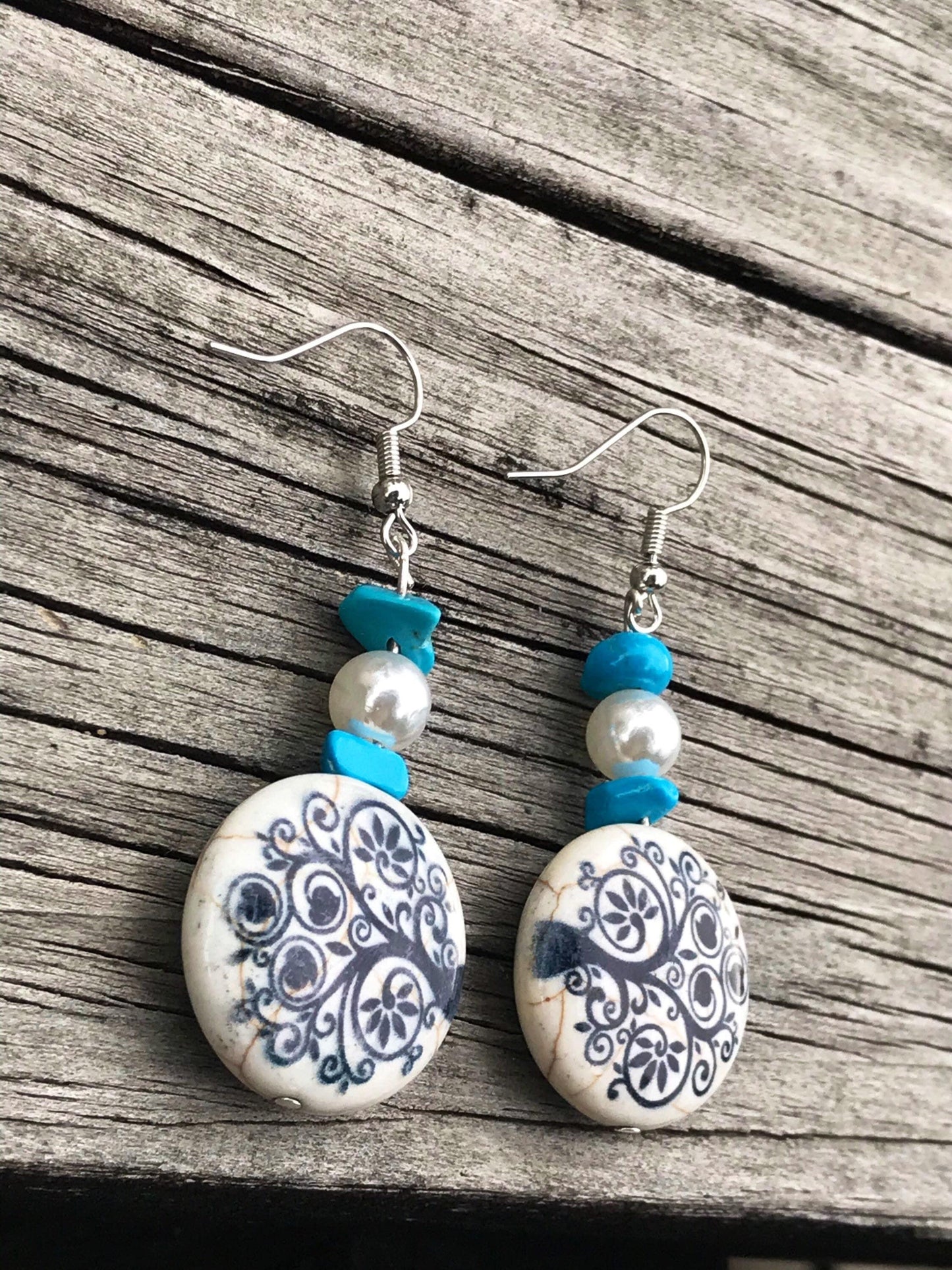 Turquoise tree of life dangle earrings