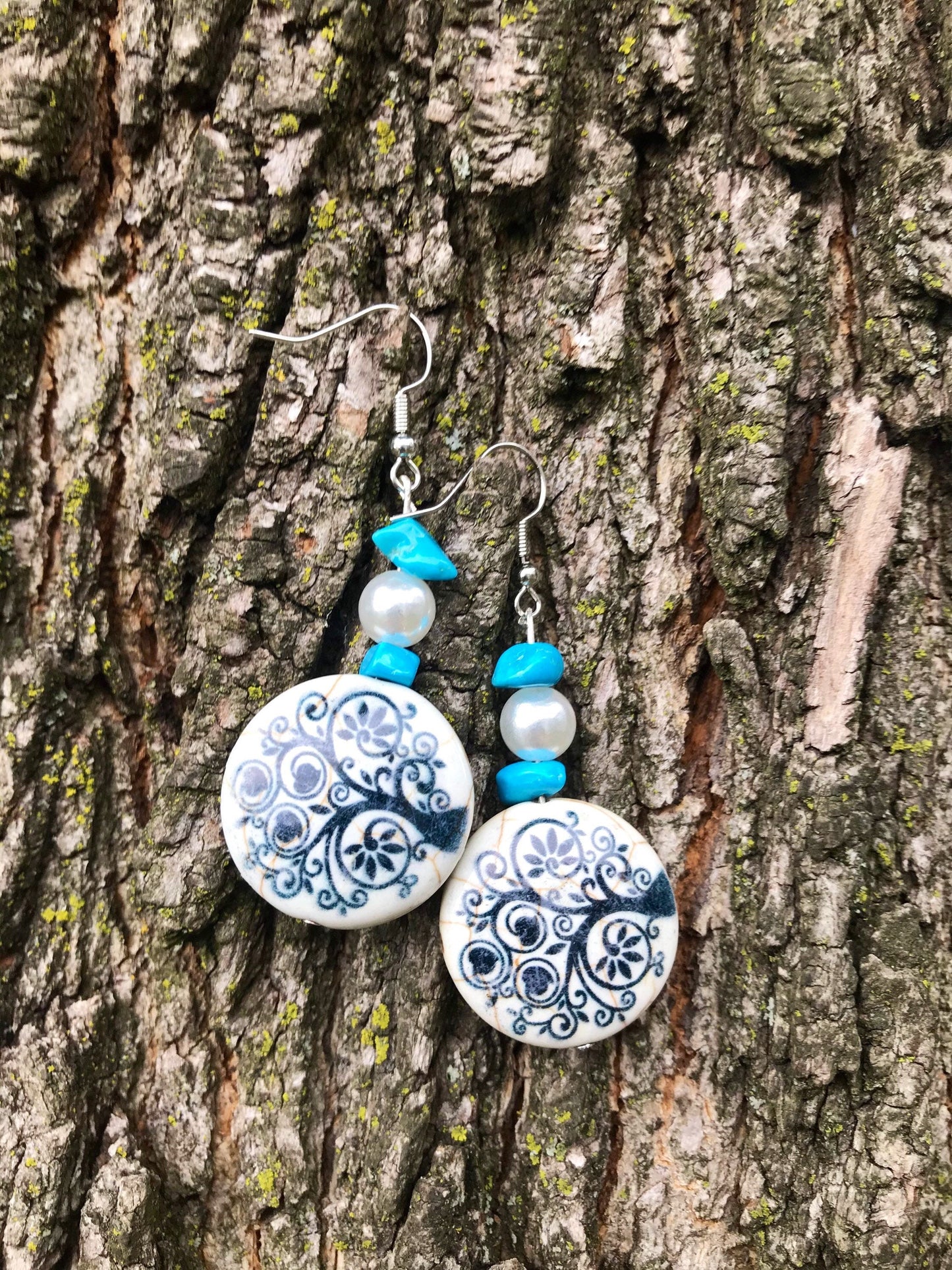 Turquoise tree of life dangle earrings