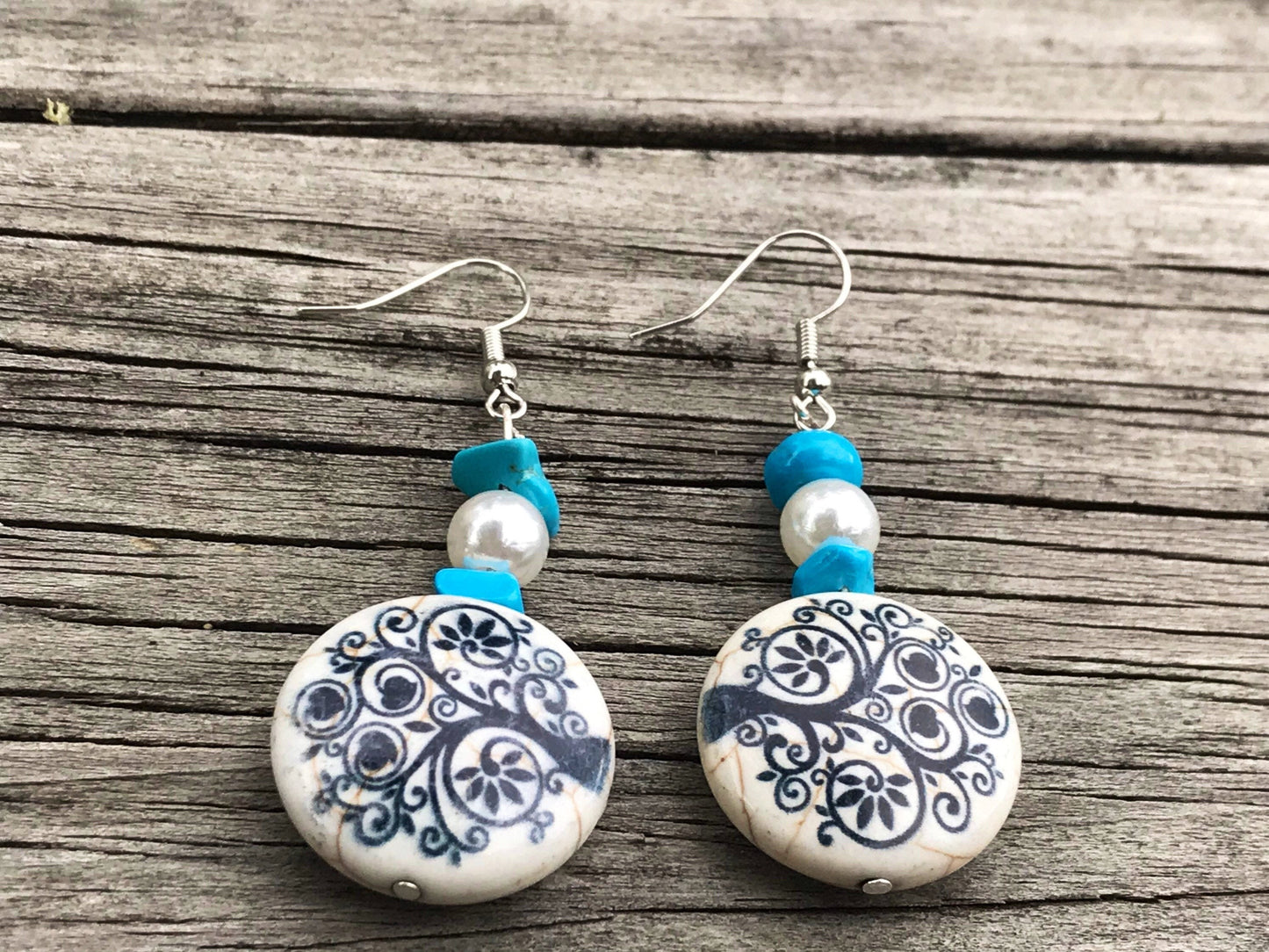 Turquoise tree of life dangle earrings